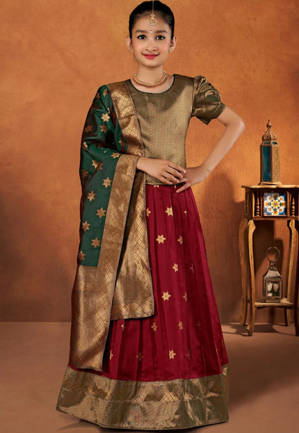 Maroon Banarasi Silk Kids Lehenga Choli with Fancy Dupatta