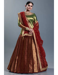 Maroon Banarasi Silk Lehenga Choli For Women With Net Dupatta