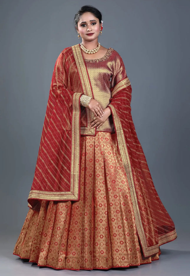 Maroon Banarasi Silk Lehenga Choli For Women With Net Dupatta