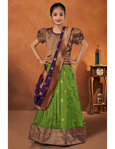 Mehendi Banarasi Silk Kids Lehenga Choli with Fancy Dupatta