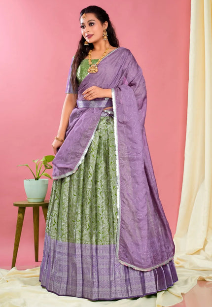Mehendi Banarasi Silk Pattu Half Saree With Zari Work
