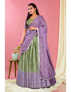 Mehendi Banarasi Silk Pattu Half Saree With Zari Work