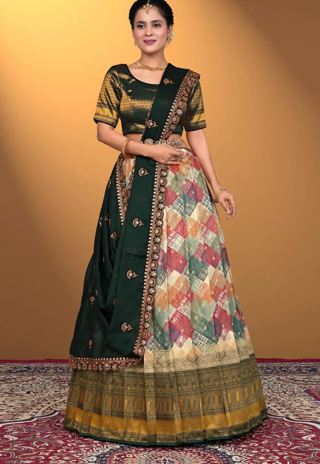 Mehendi Banglori Slub With Digital Print Lehenga Choli