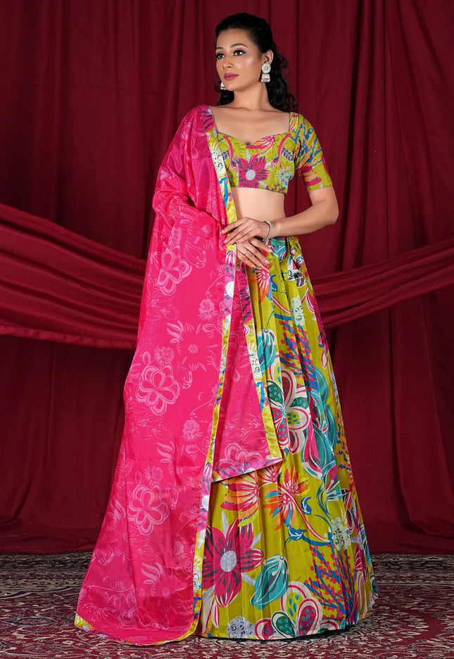 Mehendi Designer Organza Lehenga Choli For Women