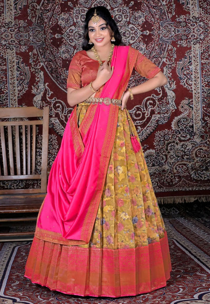 Mehendi Digital Printed Tissue Lehenga With Silk Dupatta