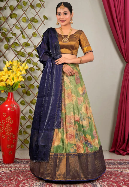 Mehendi Latest Banarasi Silk Digital Print Lehenga Choli