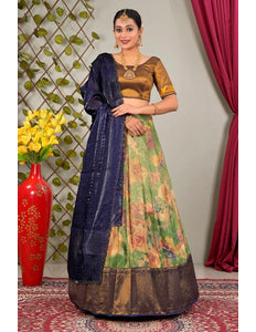 Mehendi Latest Banarasi Silk Digital Print Lehenga Choli