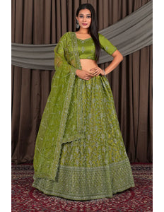 Mehendi Party-Wear Embroidered Net Lehenga Choli For Wedding