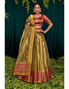 Mehendi Tissue Silk Latest Designer Lehenga Choli For Women