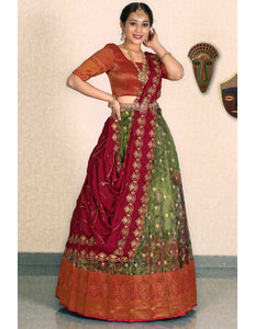 Mehendi Tissue Silk Lehenga Choli Design For Women