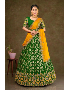 Mehendi Viscose Muslin Floral Lehenga Choli Rangoli Dupatta