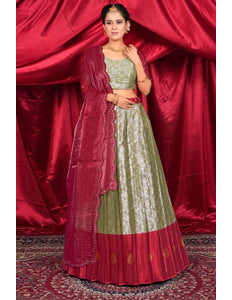 Mehendi Zari Silk Lehenga Choli with Zari Work For Women