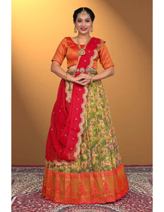 Mehendi Zari Tissue With Digital Lehenga Choli For Women