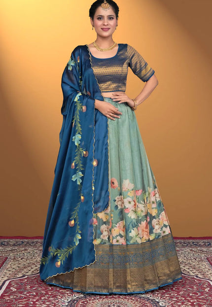 Mint Green Viscose Lehenga Choli With Rangoli Dupatta