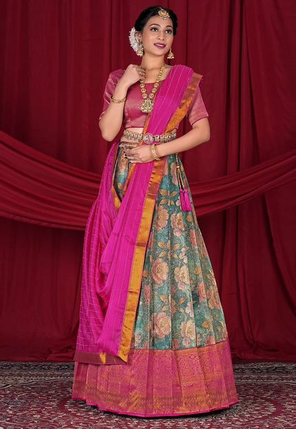 Morpich Banarasi Digital Printed Semi-Stitched Lehenga Choli