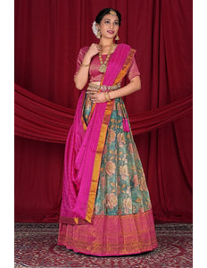 Morpich Banarasi Digital Printed Semi-Stitched Lehenga Choli