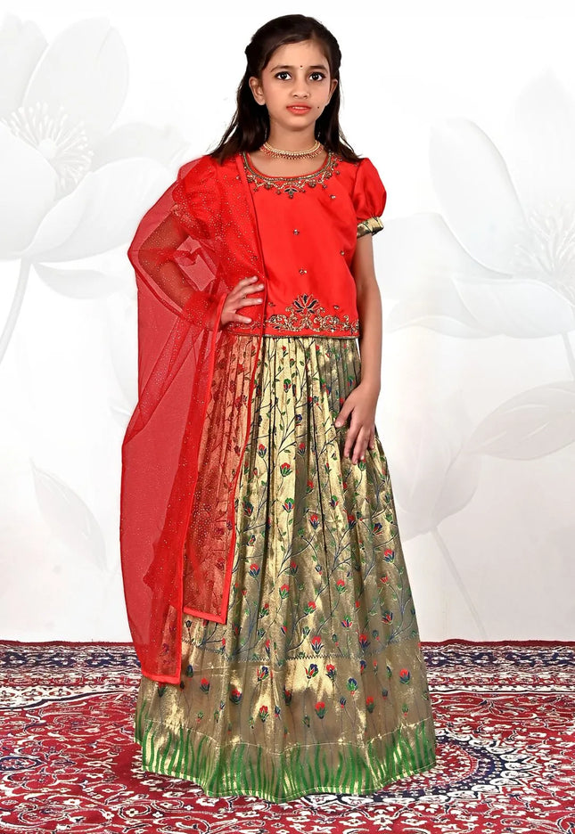 Morpich Girls Heritage Floral Langa Voni Kids Fine Embroidery Dress