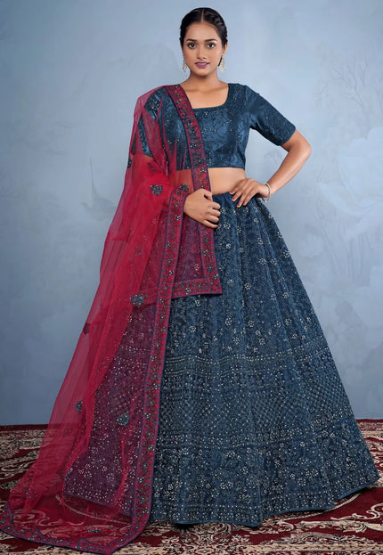 Morpich Net Party wear Embroidered Lehenga Choli For Women