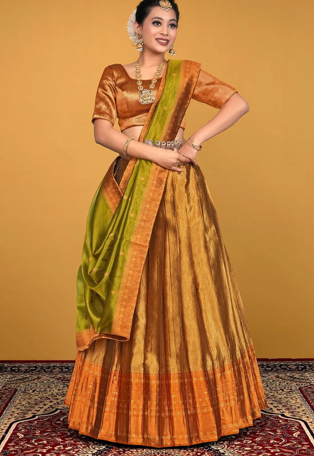 Musterd Pure Zari Tissue Silk Lehenga Choli With Dupatta