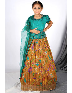 Musterd Banarasi Kids Lehenga Style With Rama Net Dupatta