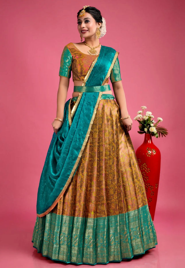Musterd Banarasi Silk Semi-Stitched Lehenga Choli For Women