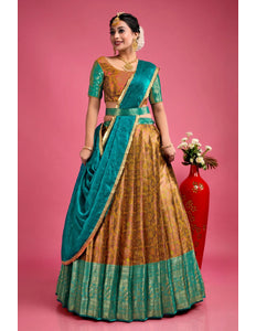 Musterd Banarasi Silk Semi-Stitched Lehenga Choli For Women
