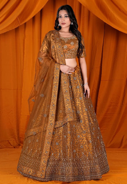 Musterd Designer Diamond Work Net Lehenga Choli For Partys