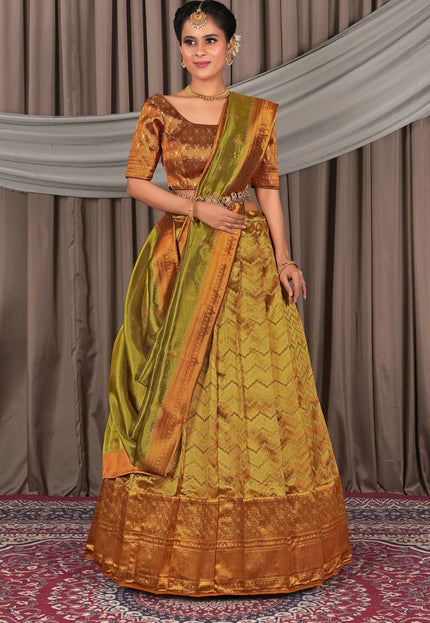 Musterd Latest Pure Two Tone Zari Tissue Lehenga Choli