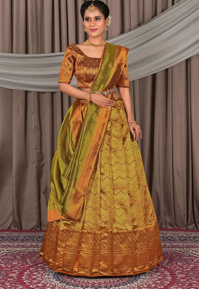 Musterd Latest Pure Two Tone Zari Tissue Lehenga Choli