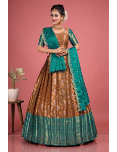 Musterd Silk Zari Work Lehenga Choli With Dupatta For Women