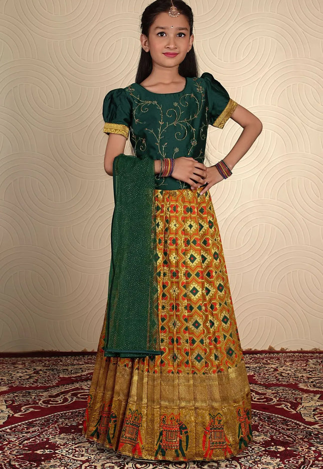Musterd Traditional Patola Style Lehenga Choli Set for Girls Festive Wear