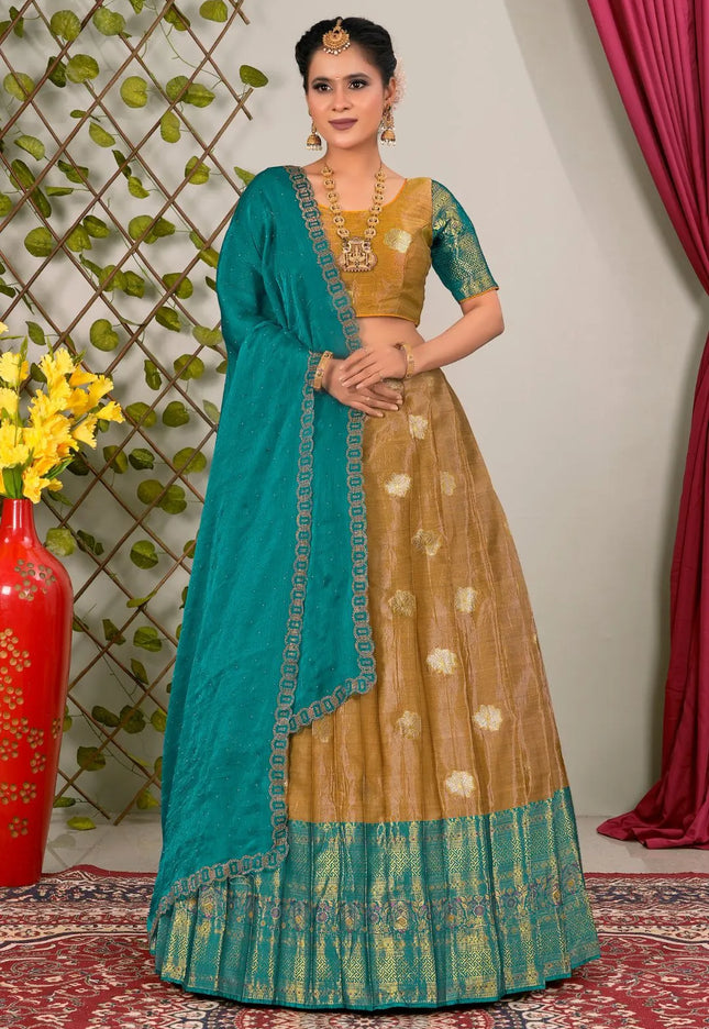 Musterd Zari Silk Lehenga Choli With Dupatta For Women