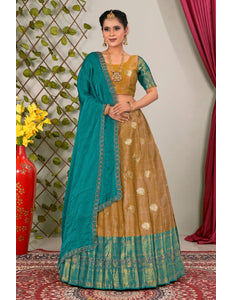 Musterd Zari Silk Lehenga Choli With Dupatta For Women