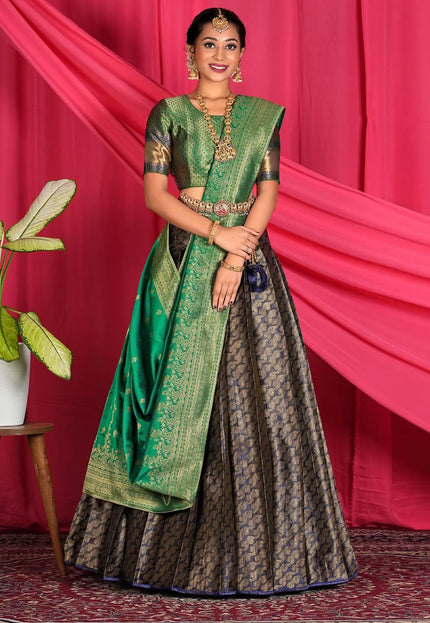 Navy Blue Banarasi Silk Lehenga Choli For Wedding Function