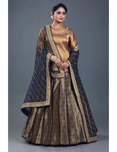 Navy Blue Banarasi Silk Lehenga Choli For Women With Net Dupatta