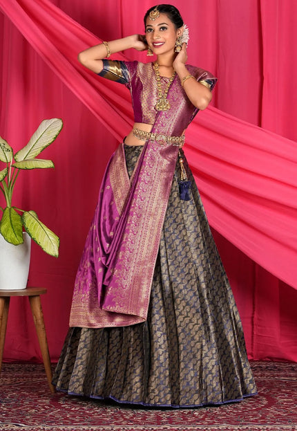 Navy Blue Banarasi Silk Lehenga Choli For Wedding Function