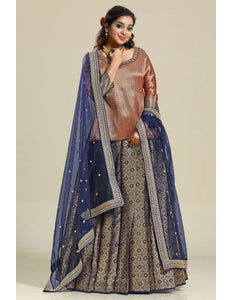 Navy Banarasi Silk Lehenga Choli For Women With Net Dupatta