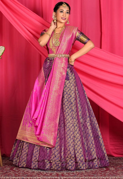 Navy Blue Banarasi Silk Lehenga Choli For Wedding Function