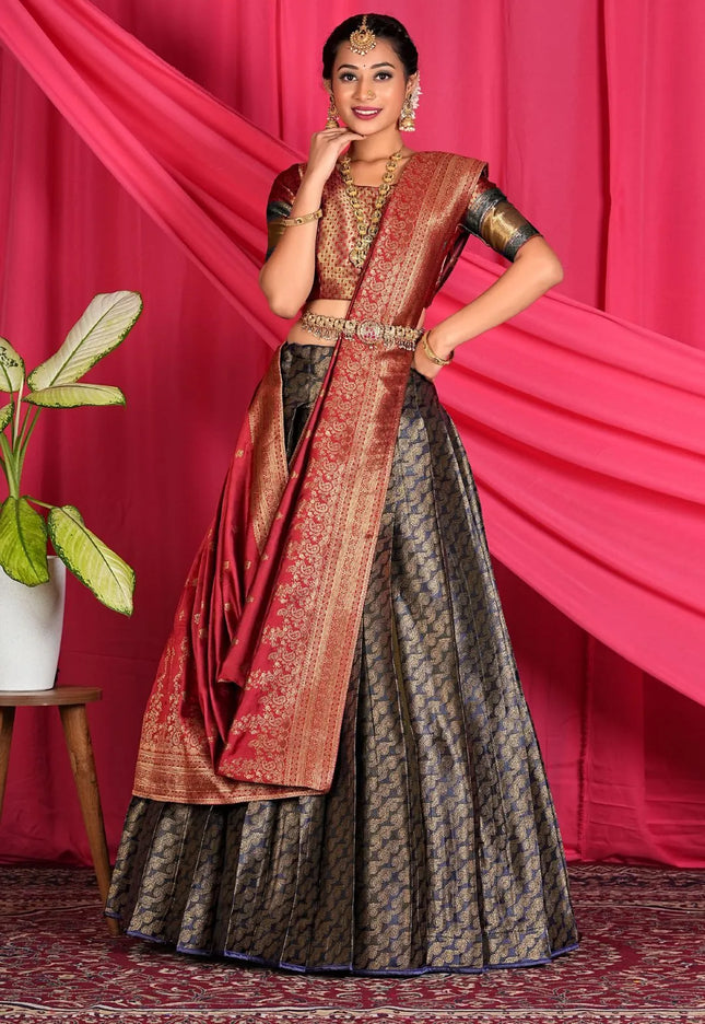 Navy Blue Banarasi Silk Lehenga Choli For Wedding Function