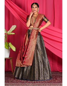 Navy Blue Banarasi Silk Lehenga Choli For Wedding Function