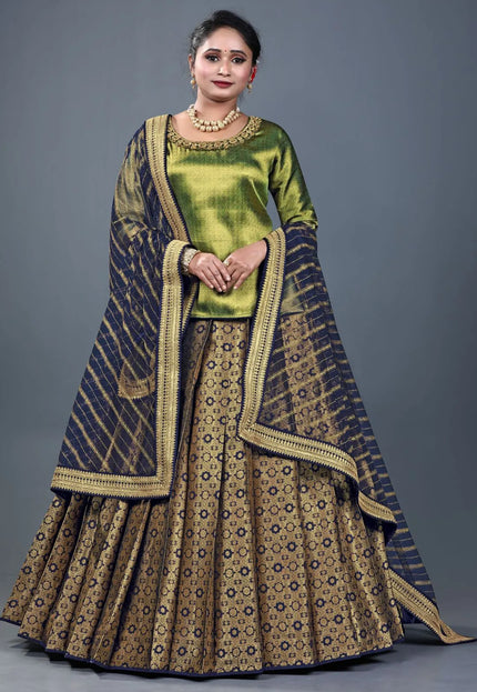 Navy Blue Banarasi Silk Lehenga Choli For Women With Net Dupatta
