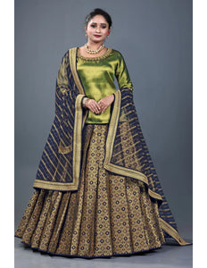 Navy Blue Banarasi Silk Lehenga Choli For Women With Net Dupatta