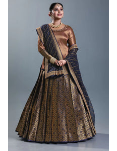 Navy Blue Banarasi Silk Lehenga Choli For Women With Net Dupatta
