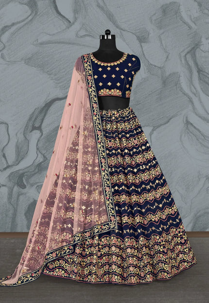 Navy Blue Latest Georgette Lehenga Choli Design With Dupatta