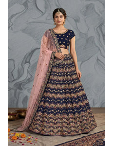 Navy Blue Latest Georgette Lehenga Choli Design With Dupatta