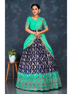 Navy Blue Viscose Muslin Floral Lehenga Choli Rangoli Dupatta