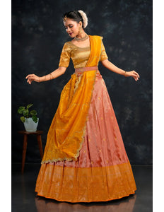 Orange Banarasi Zari Work Designer Half Saree For Women