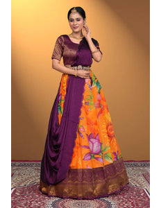 Orange Beautiful Banglori Slub Lehenga Choli Design For Women