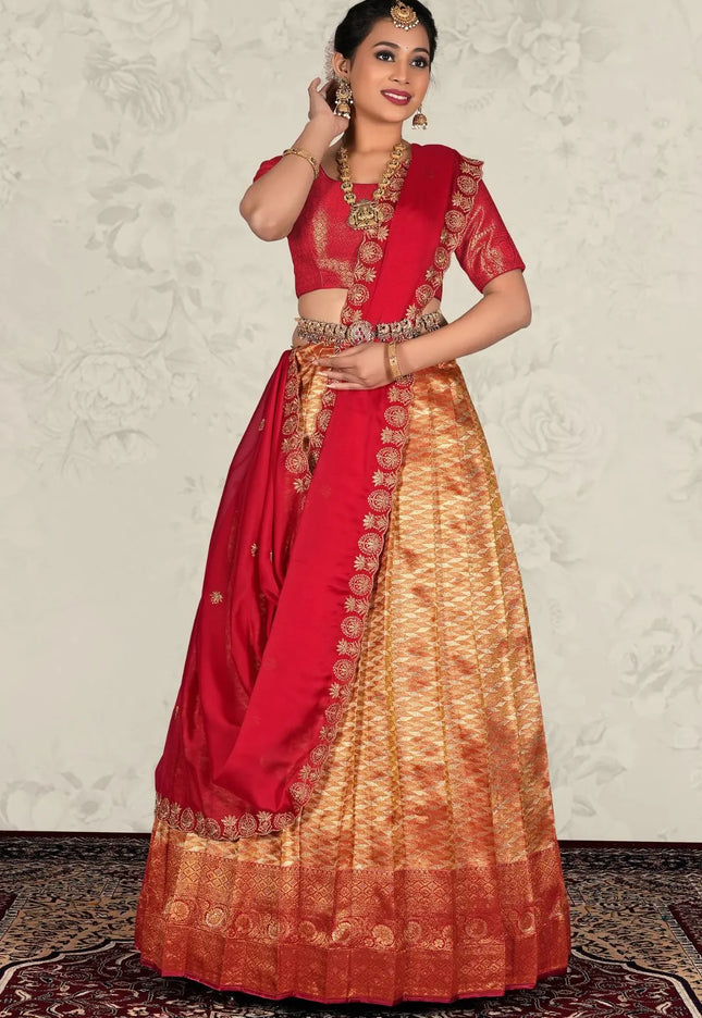 Orange Designer Banarasi Silk Lehenga Choli For Women