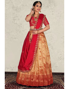 Orange Designer Banarasi Silk Lehenga Choli For Women